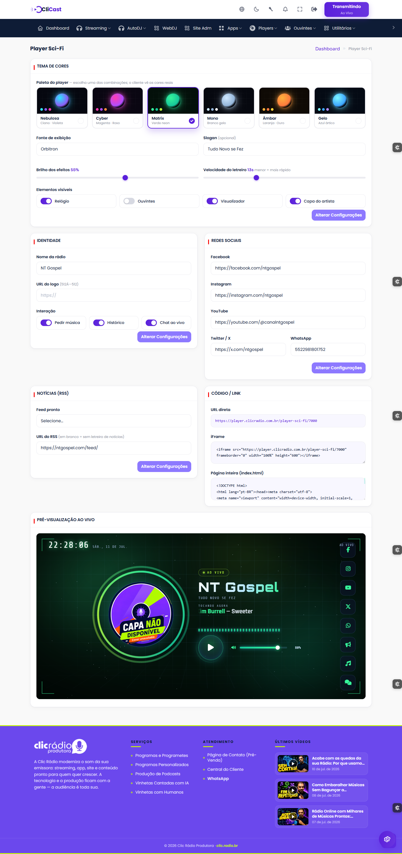Customização do Player Imersivo